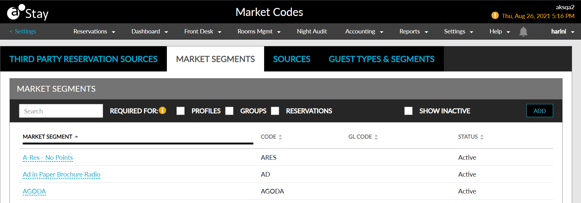 Market Segment Code Example Market Segments