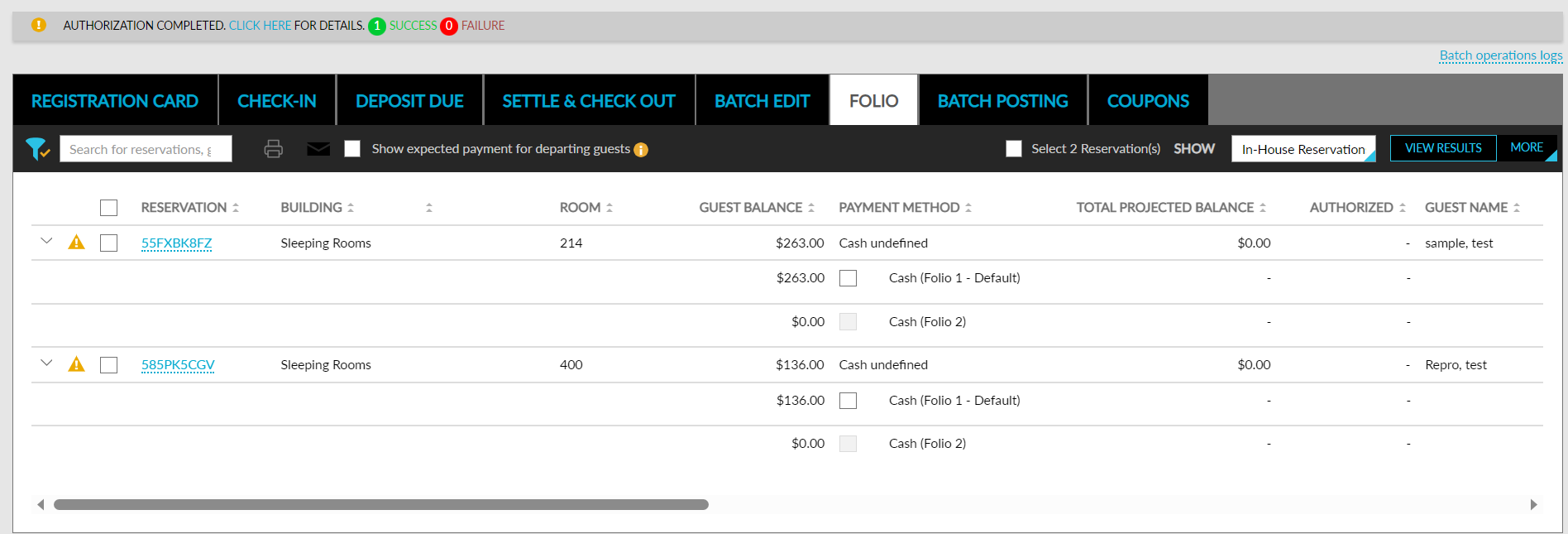 Display Authorization Details on Batch Operations - Folio Tab