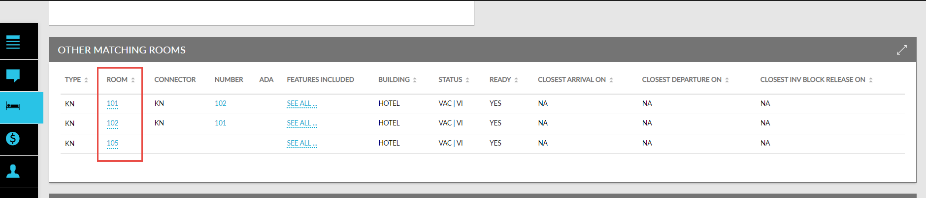 Display Rooms for Reservations