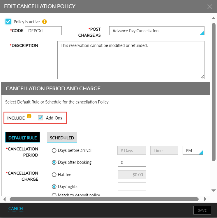 Include Add-Ons in Deposit and Cancellation Policies