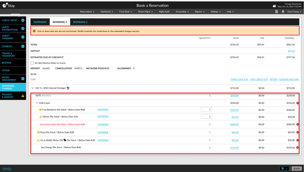 Package A Is Included Include Add-Ons in Package Rate Plans