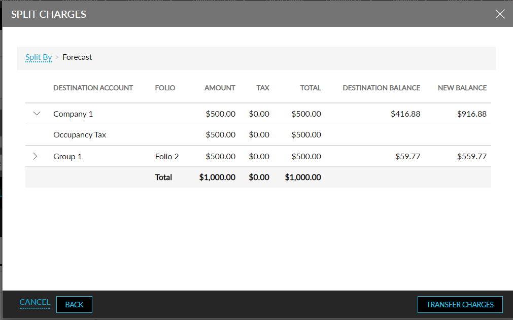 Split Charges Between Accounts
